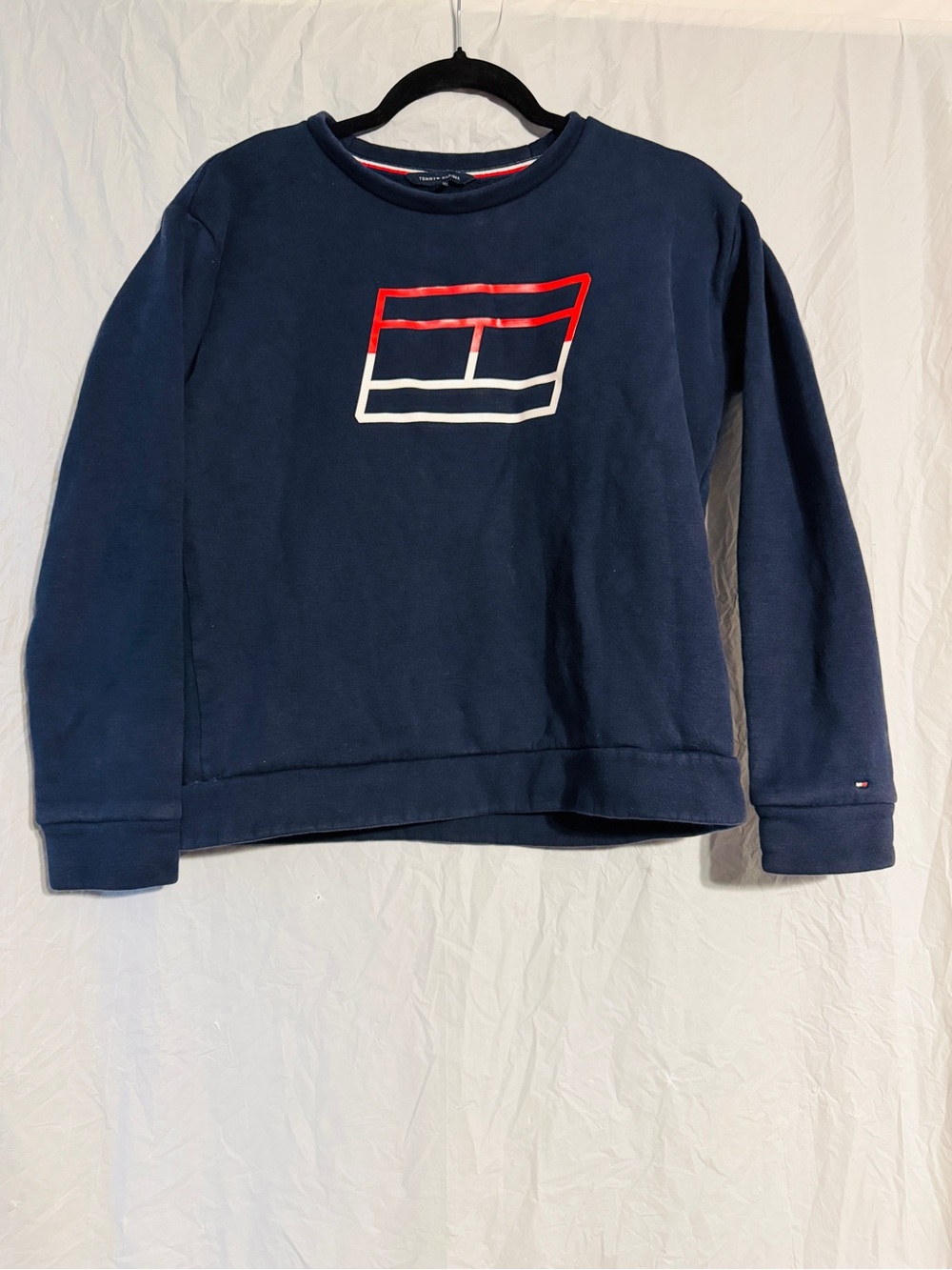 Tommy Hilfiger Women’s XS Navy Flag Logo Crewneck Sweatshirt Red White Blue